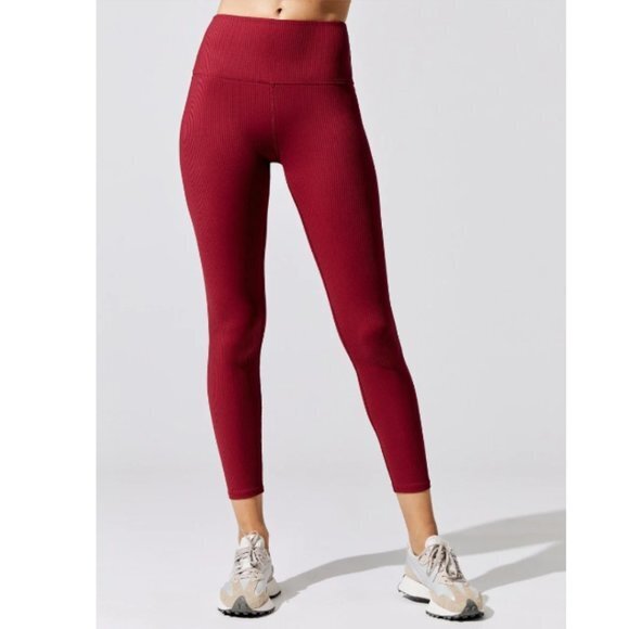 Carbon38 Pants - Carbon 38 High Rise Ribbed 7/8 Leggings Ankle Red Size Small